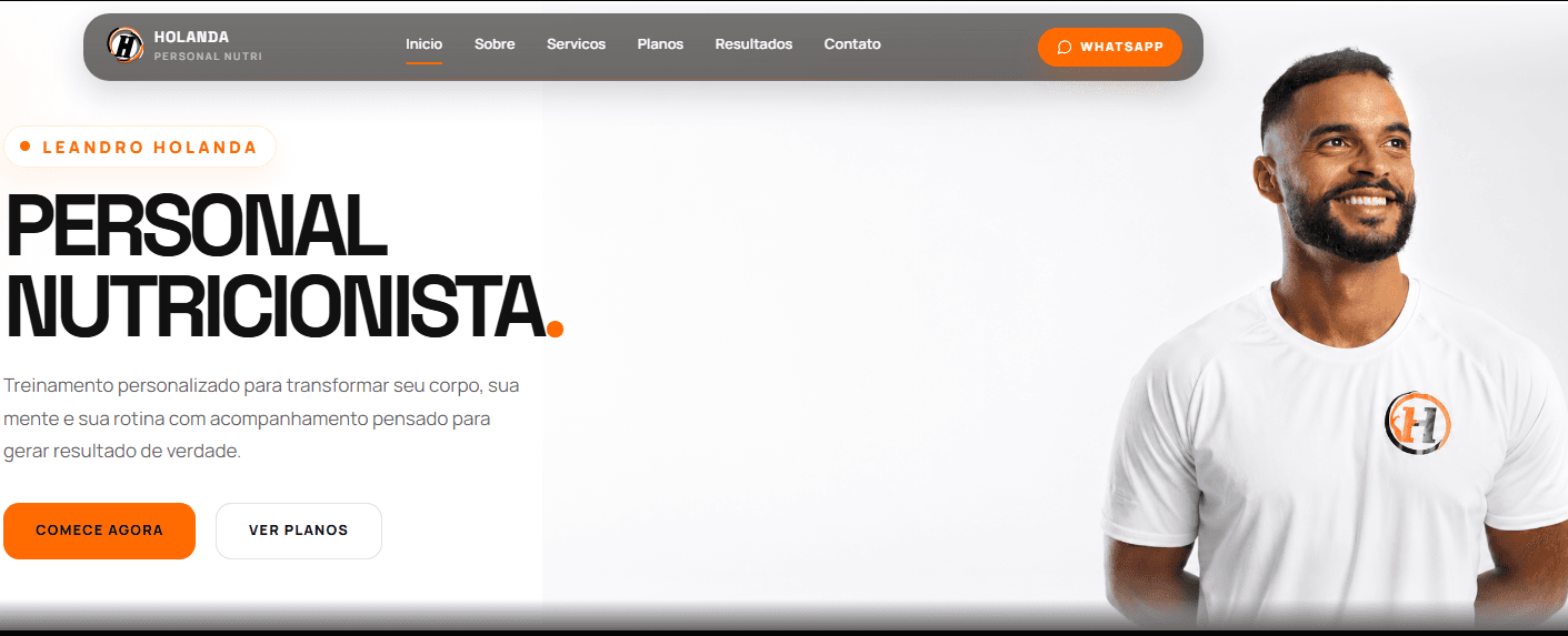 Prévia do projeto Holanda Personal com identidade preta e laranja.